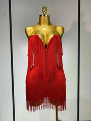 Candice Sexy Strapless Off-Shoulder Tassel Bandage Dress for Women | Elegant Bodycon Party Dress