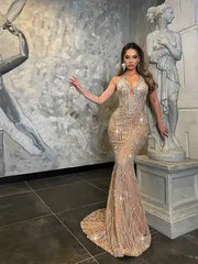 Crystals Beaded Pattern Lace Sparkling Mermaid Gown
