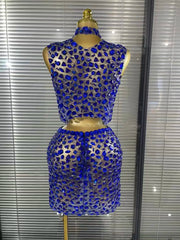 Amber Crystal Mesh Two Piece Bodycon Mini Dress Set