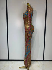 Arilynn Sparkly Rhinestone Sheer Mesh Long Dress