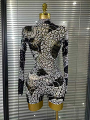 Baela Long Sleeve Sparkly Crystal Mesh Bodycon Playsuit