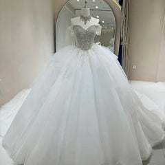 Classic Short Sleeve Sequins Bridal Gown