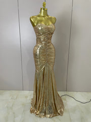 Alana Gold Strapless Ruched Backless Maxi Gown