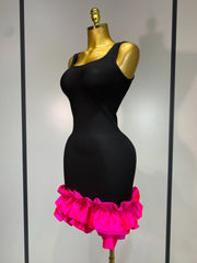Dannie Spaghetti Strap Bodycon Black Ruffle Sleeveless Dress