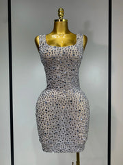 Carole Luxury Sparkly Rhinestone Sexy Mesh See-Through Short Dress