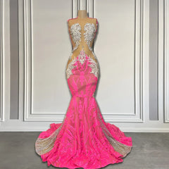 Cute Pink & Silver Luxury Beaded Prom Dress with Sparkly Diamonds