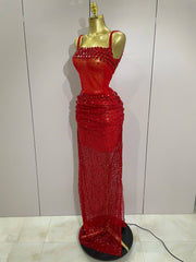 Amina Sparkly Red Rhinestone 2-Piece Long Dress – Party & Stage Glam