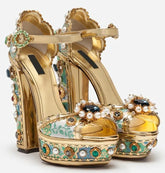 Crystal Jewelled Embroidery Platform Chunky Heels Rhinestone Pearl Luxury
