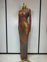 Arilynn Sparkly Rhinestone Sheer Mesh Long Dress