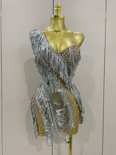 Carrie Sparkly Rhinestone Sequins Tassel Mesh One Shoulder Short Dress
