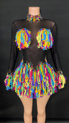 Belle Color Sheer Mesh Mini Dress