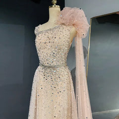 Blush Pink Feathers Luxury Dress With Cape
