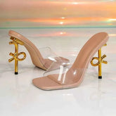 2026 Summer Square Head Open Toe Slipper Female Clear PVC Mule High Heels