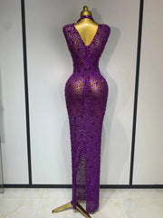 Cameron Sparkly Rhinestone Sleeveless Stretch Long Dress