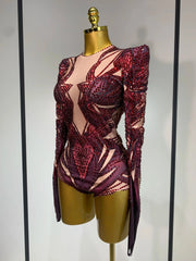 Alexis Sexy Sparkly Rhinestone Crystal Leotard Bodysuit