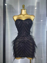 Amara Sequin Feather Strapless Bodycon Mini Dress