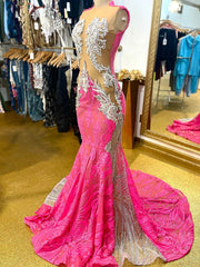 Cute Pink & Silver Luxury Beaded Prom Dress with Sparkly Diamonds