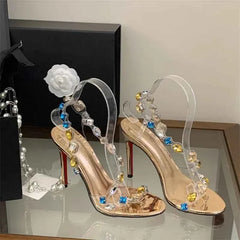 Clear PVC Rhinestone Slingback Sandals Open-Toe Thin Stiletto Heels