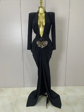 Brielle Deep V Neck Long Sleeve Bodycon Maxi Dress For Evening And Cocktail Parties