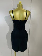 Carlie Pearl Beaded Strap Black Bodycon Bandage Dress