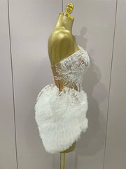 Arlina White Lace Strapless Tops Ruffles Mini Skirt 2 PCS Set