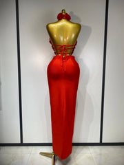 Alana Halter Red Flower Cutout Bandage Bodycon Party Dress