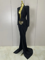 Brielle Deep V Neck Long Sleeve Bodycon Maxi Dress For Evening And Cocktail Parties