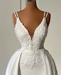 A Line White Wedding Dresses with Skirt