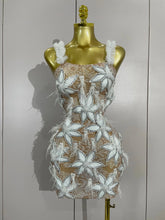 Ailaya Sexy Sparkly Diamond White Flower Feathers Mini Dress
