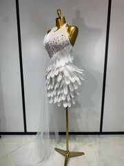 Cheska Sexy Halter Backless Feather Evening Party Dress