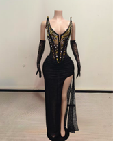Ashanti Beaded Mermaid Prom Dress with Side Slit and Gloves