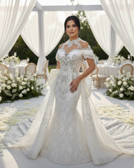 Classic Short Sleeve Wedding Dress with Sweep Train