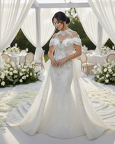 Classic Short Sleeve Wedding Dress with Sweep Train