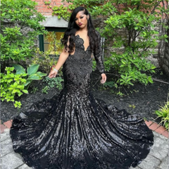 Black Sparkly Mermaid Luxury Diamond Applique Prom Dress