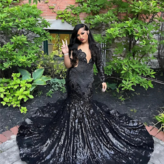 Black Sparkly Mermaid Luxury Diamond Applique Prom Dress