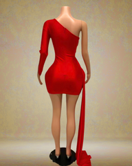 Denise One Shoulder Long Sleeve Rhinestone Birthday Dress - Ready to Ship