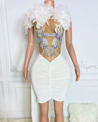 Desiree Sleeveless Feather Rhinestone Birthday Dress - Ready to Ship