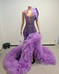 Azalea Sequin Mermaid Prom Dress V-Neck Ruffled Tulle Train- Ready to Ship