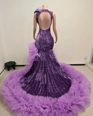Azalea Sequin Mermaid Prom Dress V-Neck Ruffled Tulle Train- Ready to Ship