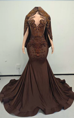 Cleo Beaded Mermaid Prom Dress with Detachable Beaded Cape
