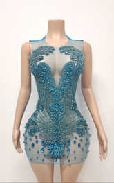 Angelique Crystal Beading See-Through Mini Birthday Dress - Ready to Ship