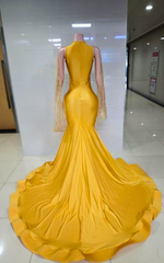 Diane Yellow Rhinestone Crystal Mermaid Prom Dress
