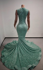 Amanda Mint Green Sequin Beaded Rhinestone Long Prom Dress