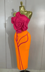 Carmella Elegant Floral Strapless Backless Bodycon Bandage Long Dress