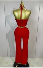 Annie Halter 3D Floral Backless Bodycon Bandage Two Piece Set