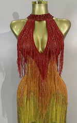 Candie Sparkly Rainbow Diamond Mesh Bodycon Long Dress