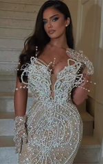 Dark Champagne Beaded Mermaid Prom Dress