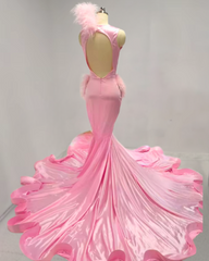 Carrie Beaded Pink Rhinestone Satin Mermaid Prom Dress