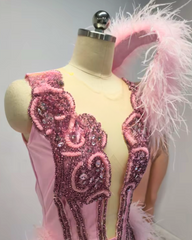 Carrie Beaded Pink Rhinestone Satin Mermaid Prom Dress