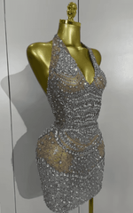 Candice Sparkly Rhinestone Backless Sheer Mesh Bodycon Mini Dress